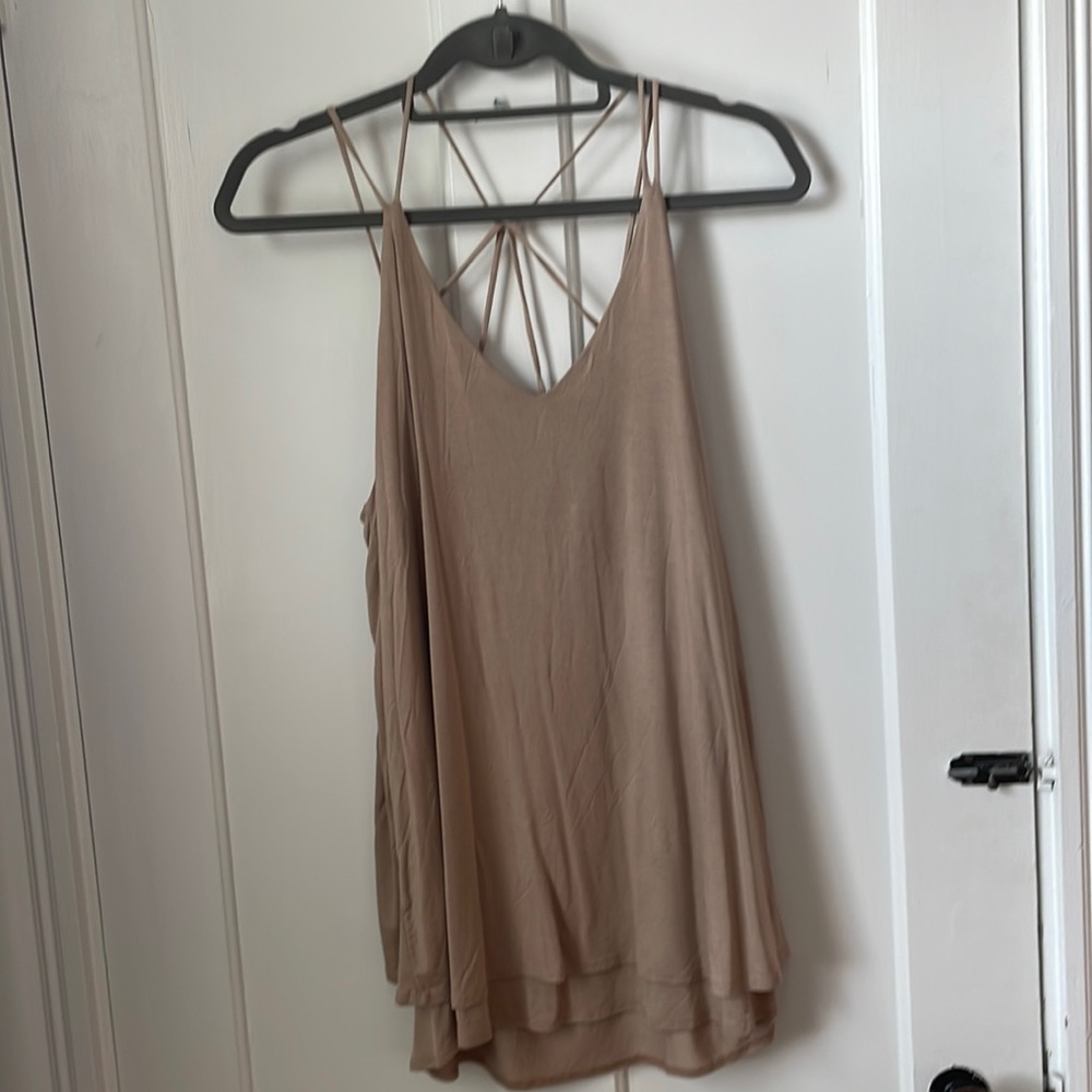 Tan strappy back long tank top